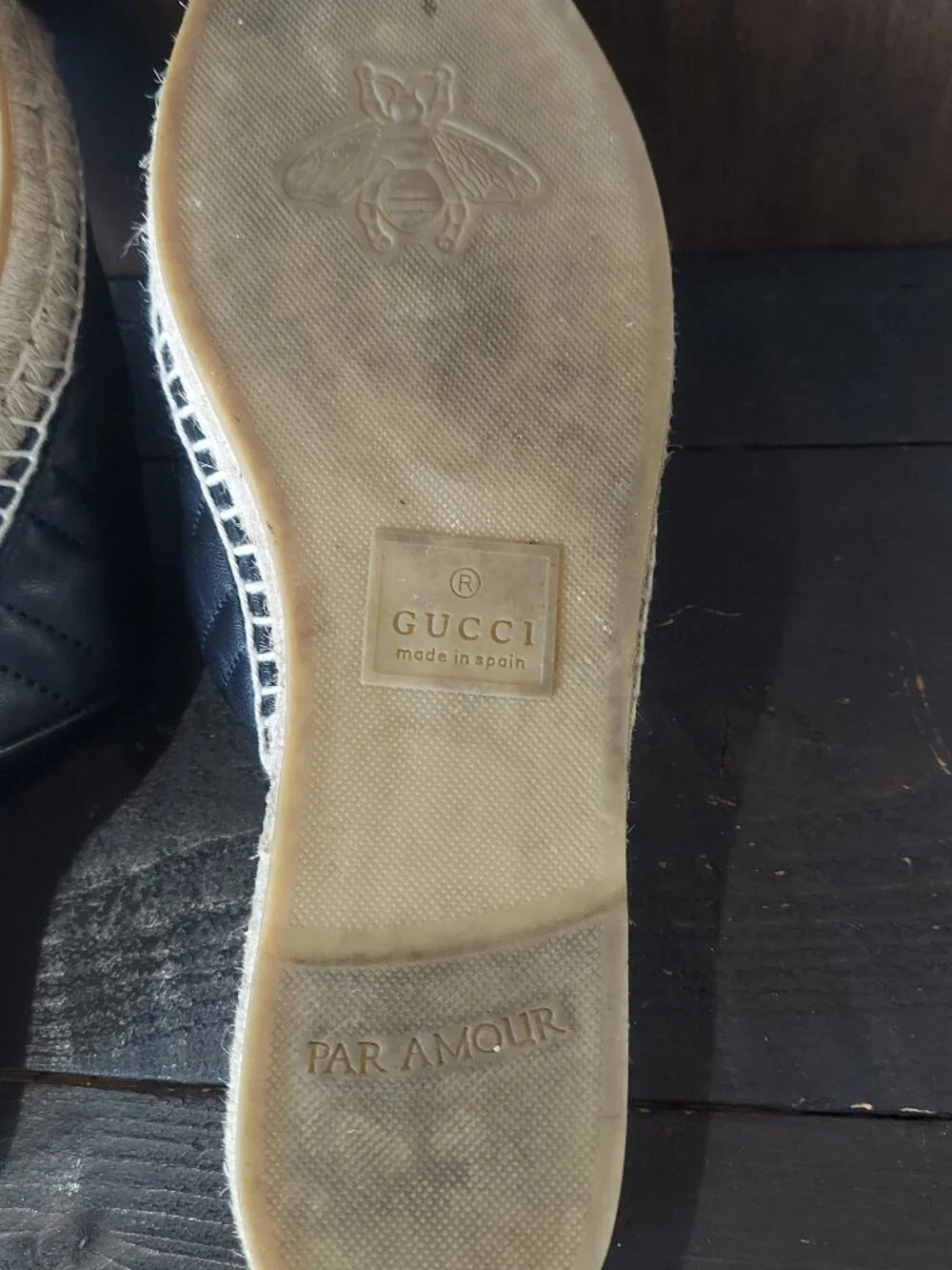 Gucci GG Charlotte Black Leather Quilted Espadrille Mule 39 US 8.5-9